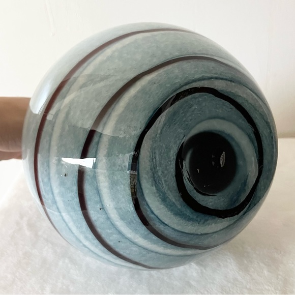 Vintage Murano Blue White Wine Swirled Gourd Glass Vase - Picture 6 of 9